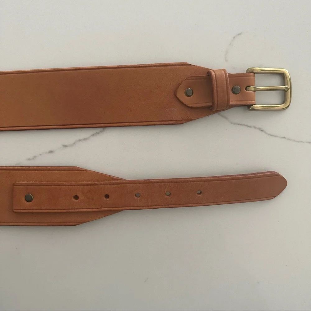 J. Crew Wide Leather Belt with Brass Buckle in Natural Tan Leather Size Small